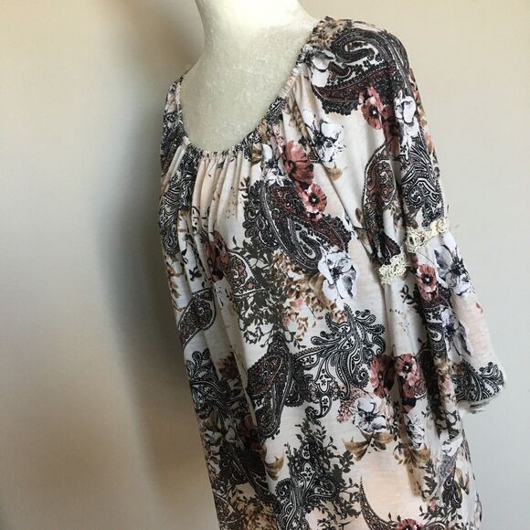 Naif Womens Medium Beige Floral Blouse Top Boho Wide Arm Paisley Floral Print - Picture 6 of 12